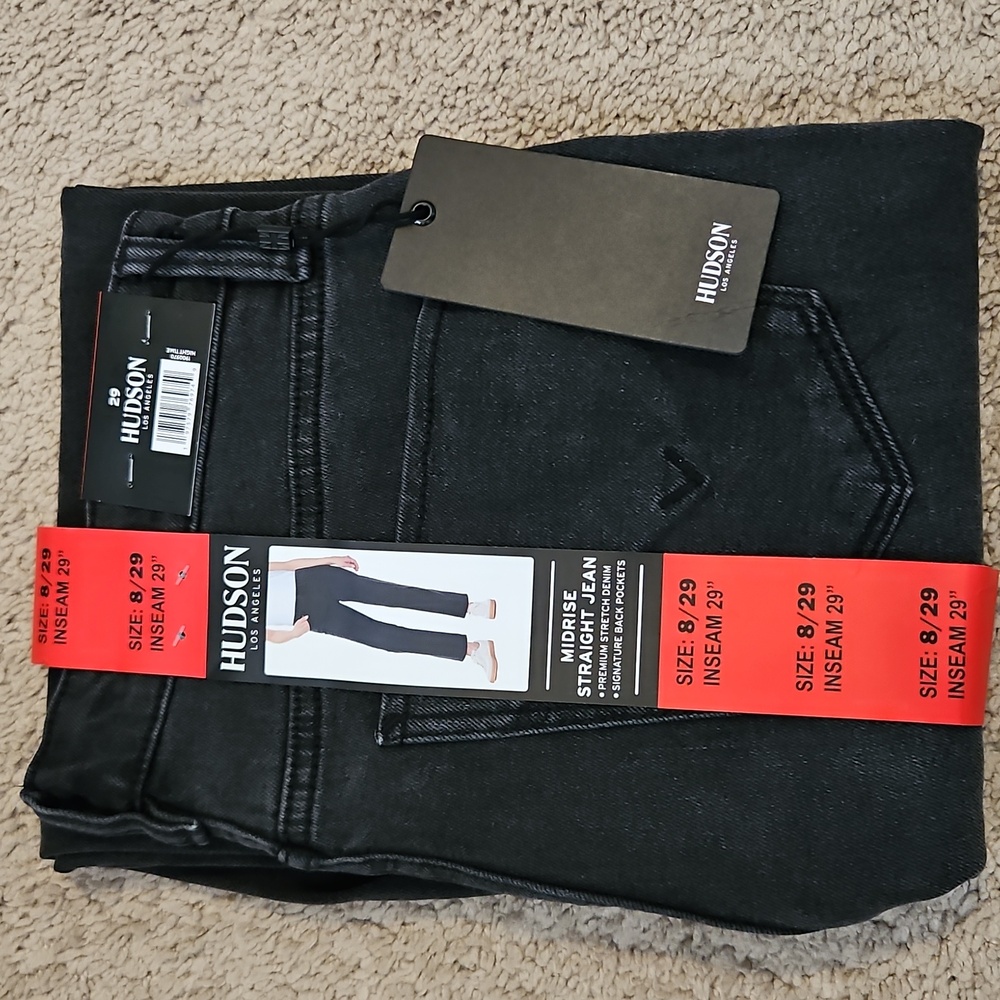 NEW! Hudson Black Wash Straight Leg Mid Rise Jeans - Picture 8 of 15